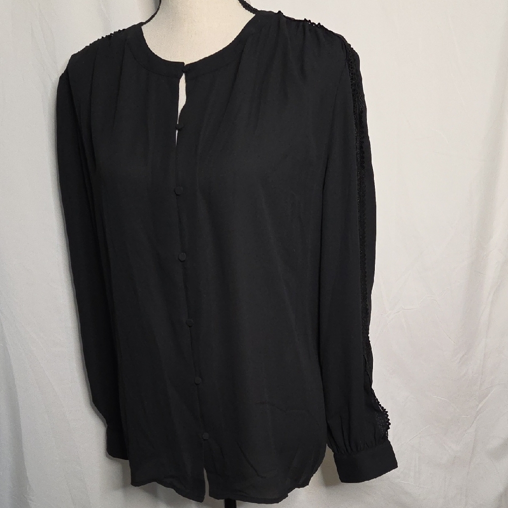 NWT Elegant‎ Ann Taylor Women's Black Sheer Button Up Blouse